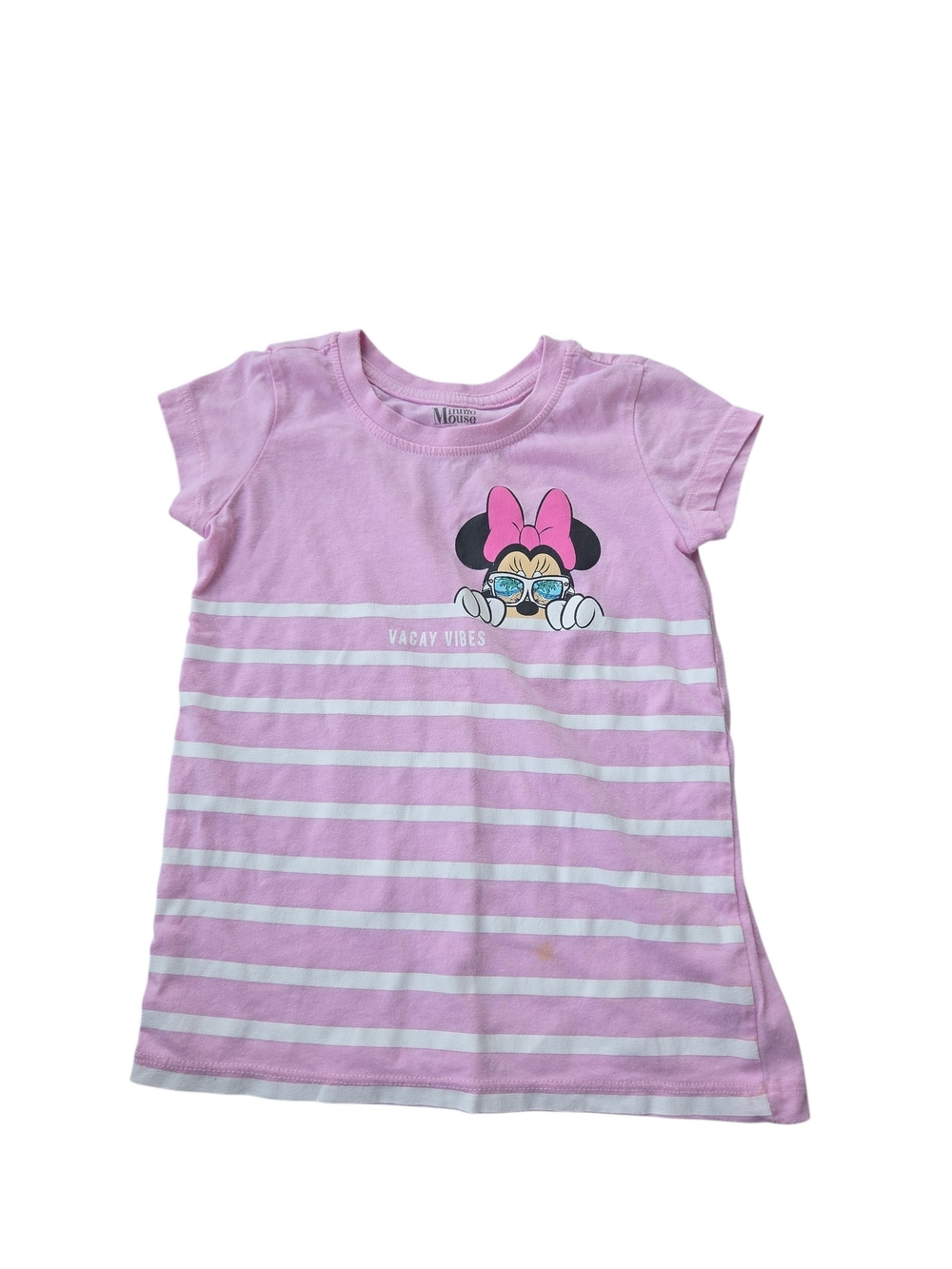 Disney Minnie Mouse Vacay Vibes Striped Graphic T-Shirt Size 6 Pink